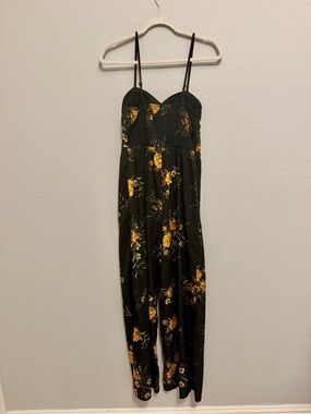 Black & Yellow Floral Spaghetti-Strap Jumpsuit